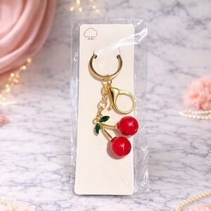 Cherry Keychain with Gold Accents